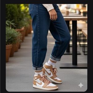 Nike Women's Tan and White High-Top Sneakers